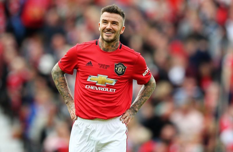 Beckham playing for Manchester United '99 Legends